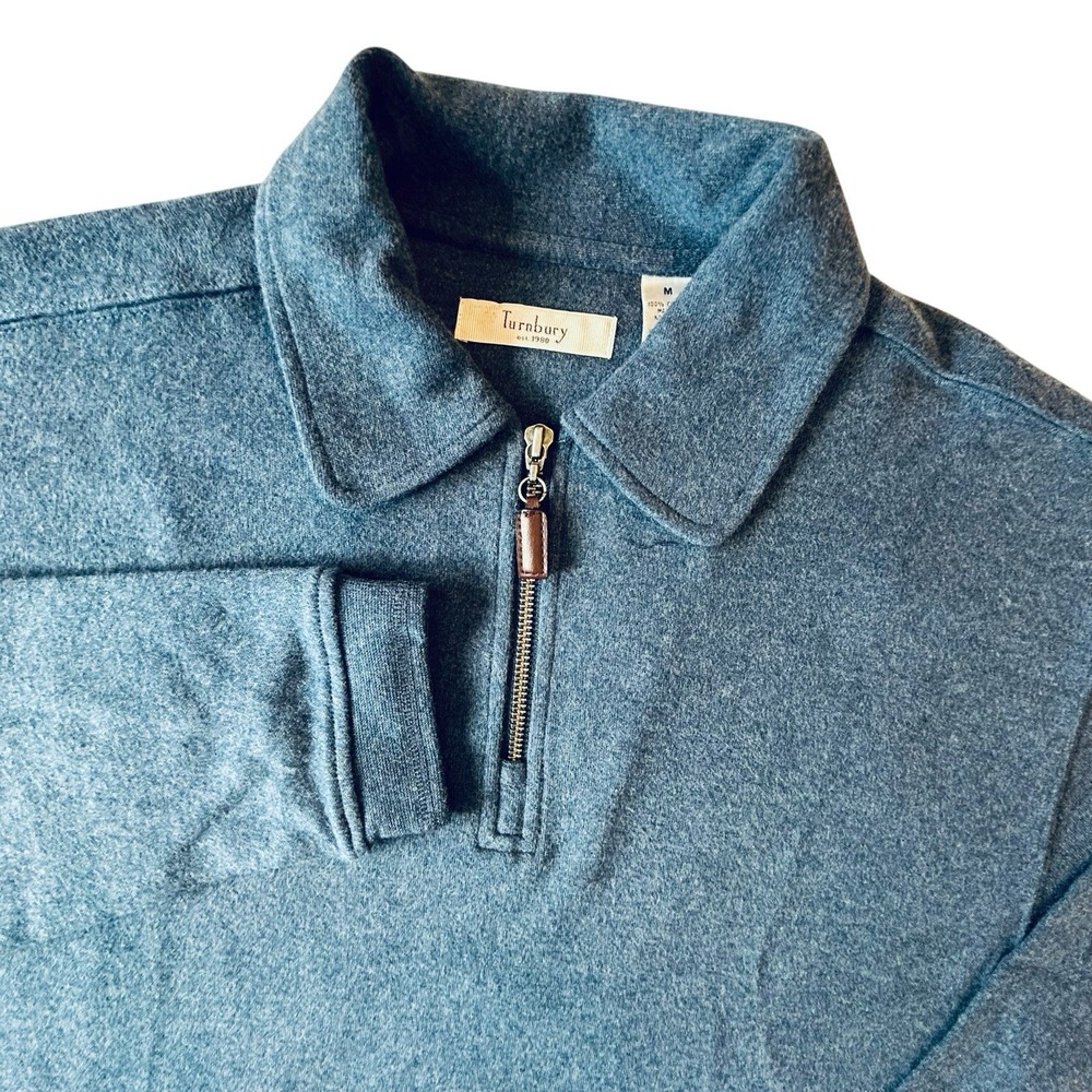 Turnbury Mens M Blue Heather Quarter Zip Collared Pullover 100% Cotton NWT